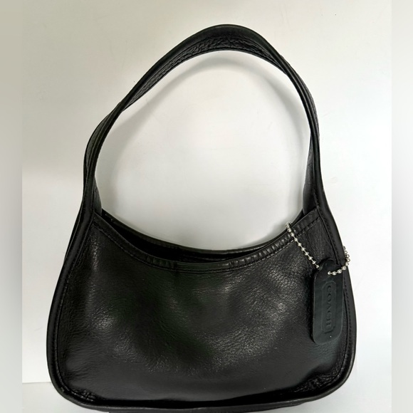 Vintage Leather Black Mini Shoulder Bag Crescent Y2K 90s - Picture 1 of 8